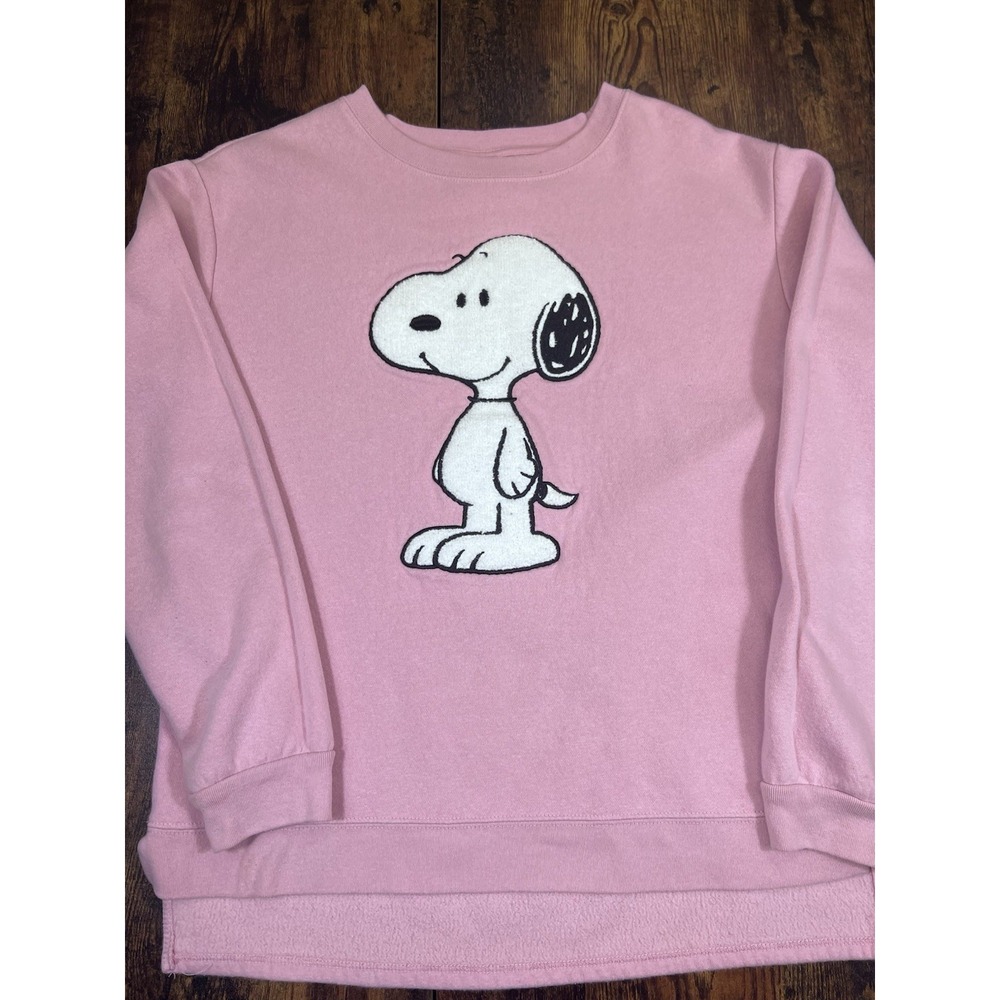 Peanuts Snoopy Pink Graphic Print Crewneck Pullover Sweatshirt Women's M